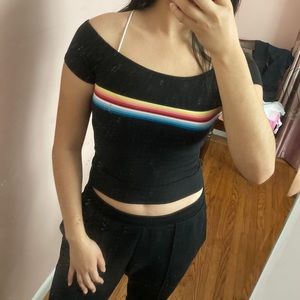 Forever 21 Off Shoulder Top w Rainbow Stripes